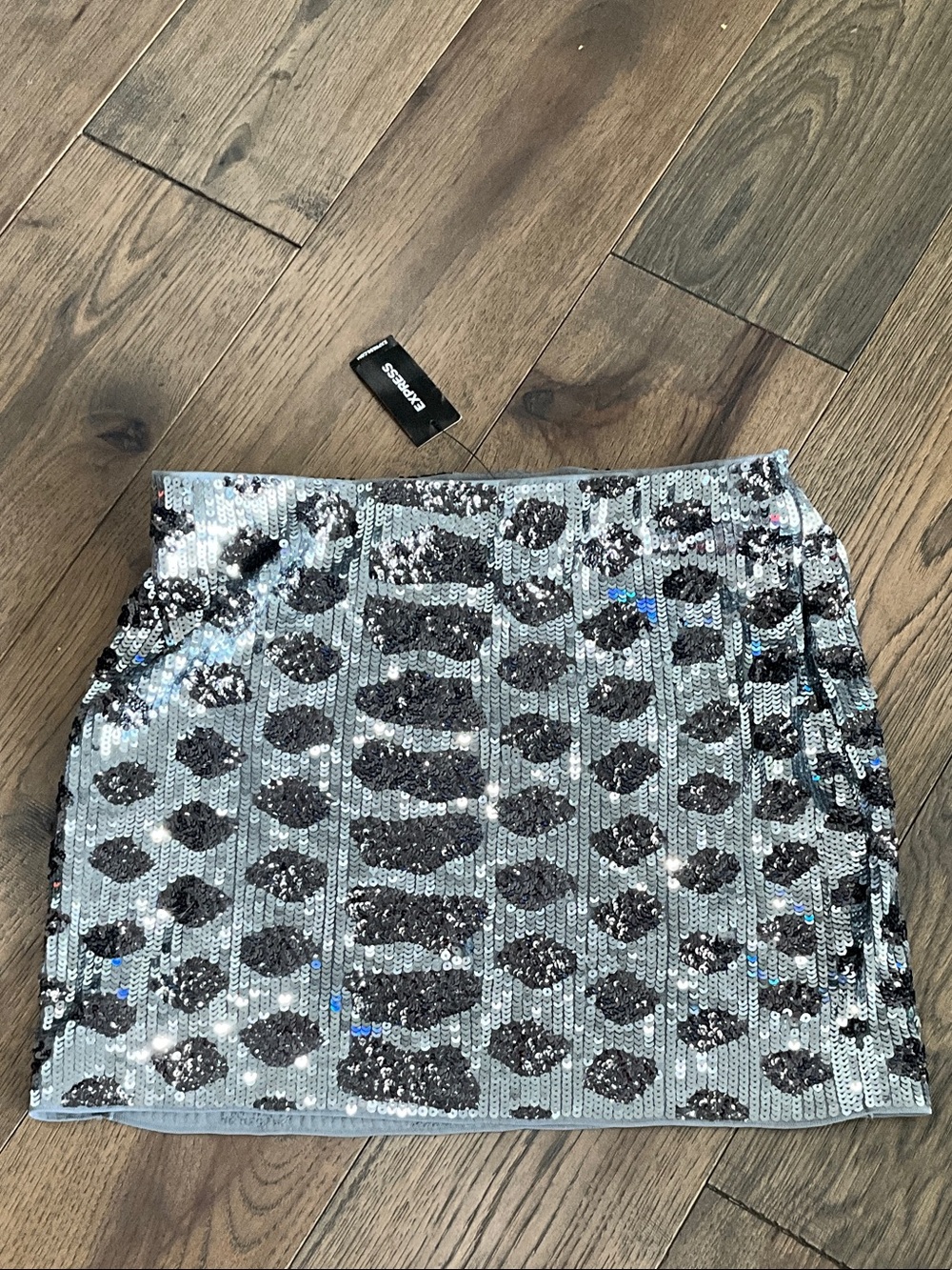Express Silver and Black Sequin Mini Skirt
